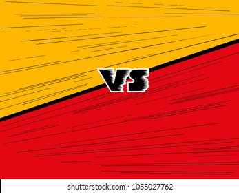 Versus letter background. Cartoon retro stripes design. Yellow and red color. Comics background. Vector illustration.