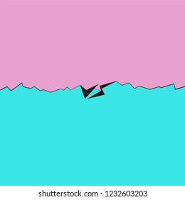 Versus letter background. Cartoon retro design with long fissure. Pink and blue crack comics background.