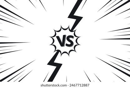 Versus letter background. Cartoon retro design with long fissure. Black and white comics explosion background. Vector illustration.