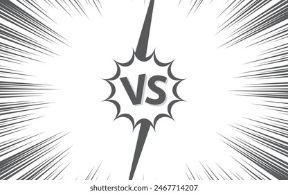 Versus letter background. Cartoon retro design with long fissure. Black and white comics explosion background. Vector illustration.