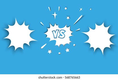 Versus letter background. Concept paper cut design confrontation or contest background. Cartoon, comic style. Vector illustration.