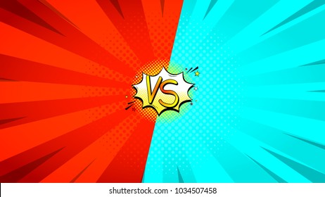 Las letras contra el fondo de la lucha. Ilustración vectorial con burbuja de voz. Fondo rojo y azul decorativo con explosivo bomba al estilo de arte pop.
