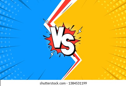 Versus Letters Fight Background Flat Comics Style Design with Lightning Cartoon Compare Concept for Web. Vector illustration