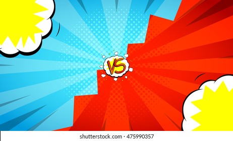 Versus letters fight background. Vector illustration with speech bubbles. Decorative backdrop with bomb explosive in pop art style.