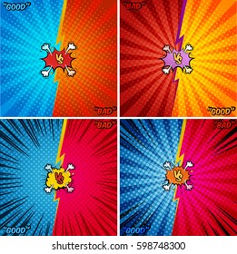 Versus letters fight background. Vector illustration set with speech bubbles. Decorative backdrop in pop art style.