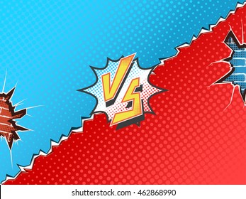 Versus letters fight backgrounds comics book superhero. Vector illustration. Crumbling wall with brick background.