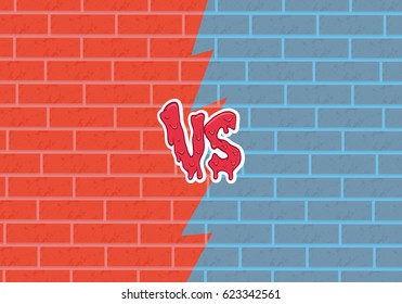 Versus letters fight  bricks wall backgrounds comics style design. Vector illustration