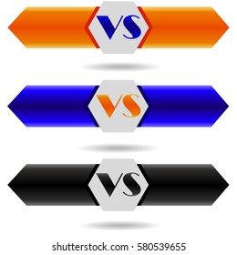 Versus letters fight logo  set. Red, blue, black vector flat ribbon symbol VS on white background.
