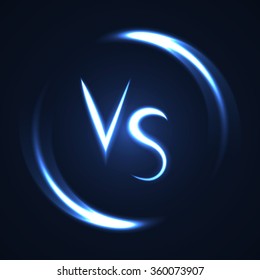 Versus letters luminous logo. Neon lucent letters V and S symbols. Transparent background