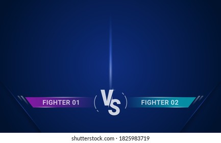 Versus letters screen background design. Announcement of a two fighters or team frame battle