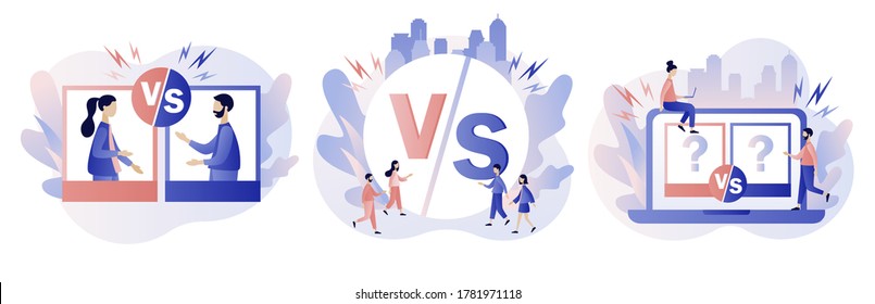 Versus letters. VS battle. Competition between two persons or products. Modern flat cartoon style. Vector illustration on white background