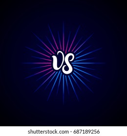 Versus letters or vs hand written lettering logo, emblem. Blue and red neon. Competition vs match game, martial battle vs sport. Vector illustration.