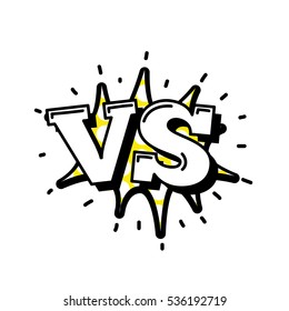 Versus Letters or VS Logo Vector Emblems on Explosion Shape. Fashion Patch Badges with Versus. VS Bubbles, Stars and Other Elements. Set of Stickers, Pins, Patches in Cartoon 80s-90s Comic Style.