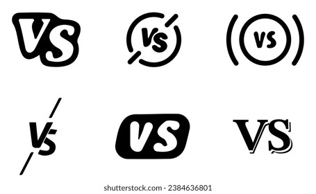 Versus logo for competition, championship. Set of versus icons in black. Compare template for game, battle and sport. VS letters logo collection. Black versus logo letters