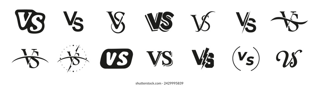 Versus Logo für Wettbewerb, Meisterschaft. Satz von versus-Icons in schwarz. Vergleichen Vorlage für Spiel, Kampf und Sport. VS-Buchstaben-Logo-Sammlung. Schwarze versus Logo-Buchstaben