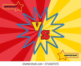Versus Logo auf rotem und gelbem Hintergrund. Konfrontation bei Spielen, Sport und Wettkämpfen. VS Poster. Cartoon Vektorillustration Illustration.