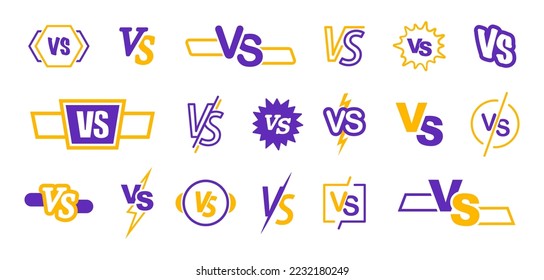 Versus logo set. VS letters. Competition symbol.VS symbol for sport, game, battle, wrestling, match, duel. Vector illustration.