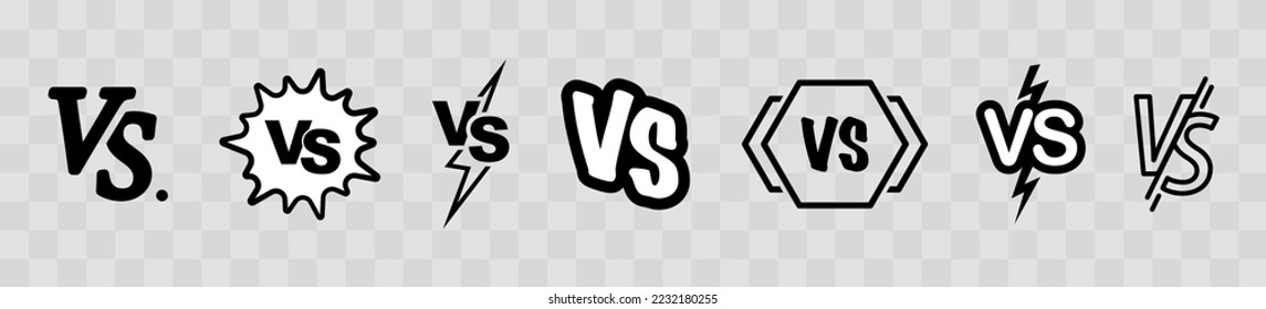 Versus logo set. VS letters. Competition symbol.VS symbol for sport, game, battle, wrestling, match, duel. Vector illustration.