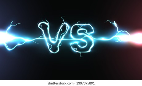 Versus logo vs letters with electric discharge, energy flow or lightning blast. Design composition for various competition, battle or match. Vector illustration.