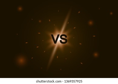 Versus logo. VS letters for sports competition, fight, game battle. Glowing neon template with gold flash. Vector illustration.