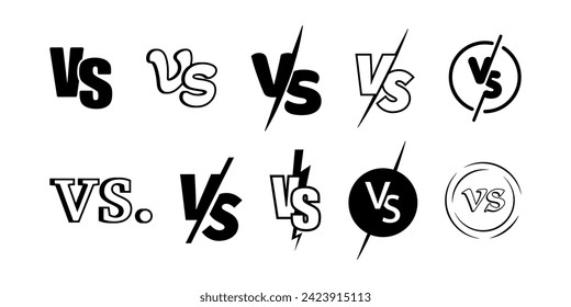 Versus logo. VS letras para deportes, lucha, competencia, batalla, partido, juego. Plantilla de diseño de símbolos de logotipo de letras versus VS. Titular de la batalla contra Vs, duelo de conflicto entre equipos