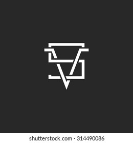 Versus logo VS letters together, hipster crossing line monogram black and white sign