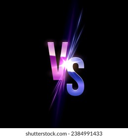 Versus neon blue pink battle logo vector illustration on black background. Sparkling sign vs with laser glowing lines and soft light effect. Modern design for mock up, template for video games.