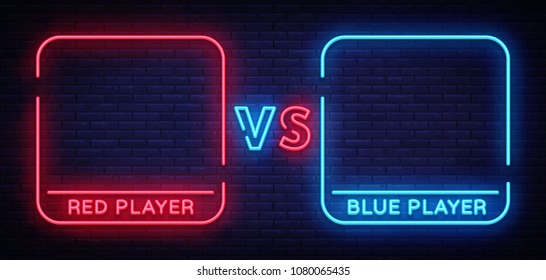 Versus neon sign. Neon symbol, icon, logo design template confrontation. Light banner, bright night advertising. Vector illustration