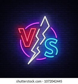 Versus neon sign vector. Versus logo, symbol in neon style. Design template light banner, night advertising. Battle vs match, game concept competitive vs