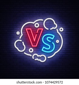 Versus neon sign vector. Versus logo, symbol in neon style. Design template light banner, night advertising. Battle vs match, game concept competitive vs