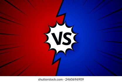 Versus pop art background template for cartoon comic book page or poster. Background with halftone effect in comic style design.