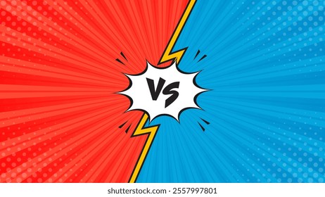 Versus pop art comic sunburst effect background with halftone. Blue vs red battles comic cartoon background. Suitable for templates, banners, events, ads, web, and pages