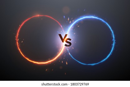 Versus red and blue circle with spark effect