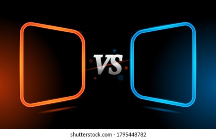 Versus red and blue neon light frame template background