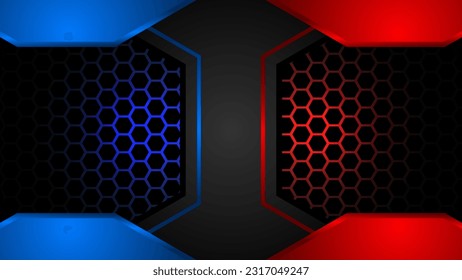 versus the red and blue team against a futuristic black background. design of sport banner, poster, advertisement, promotion