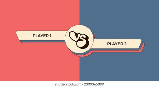 Versus retro template. Battle cover with lettering. Vs groovy poster. Comparison banner with divider, emblem and copy space for contestants names. Vector illustration.