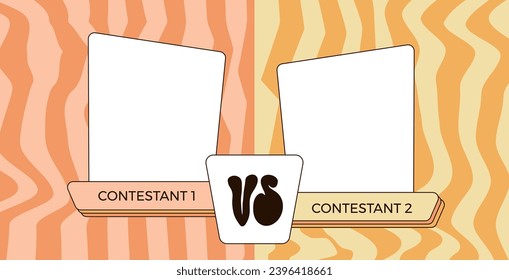 Versus retro template. Vs groovy poster. Battle cover with emblem and empty banner for contestants names. Vector illustration with copy space.