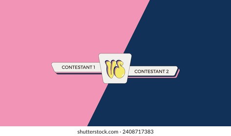 Versus retro template. Vs groovy poster. Battle cover with emblem and empty banner for contestants names. Vector illustration with copy space.