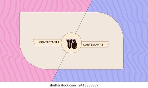Versus retro template. Vs groovy poster. Battle cover with emblem and empty banner for contestants names. Vector illustration with copy space.
