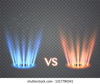 Versus round blue and red glow rays. Illustration isolated on transparent background. Graphic concept for your design