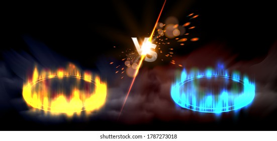 Versus Round Orange And Blue Glow Circles Scene. EPS10 Vector