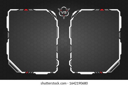 Versus Screen 1vs1 Player With White Hud Border Design. Versus screen with White Frame Border HUD Design. Futuristic design.  Battle banner match. Announcement of Players And Gamers.