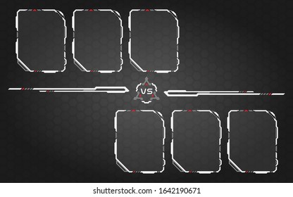 Versus Screen 3vs3 Player With White Hud Border Design. Versus screen with White Frame Border HUD Design. Futuristic design.  Battle banner match. Announcement of Players And Gamers.