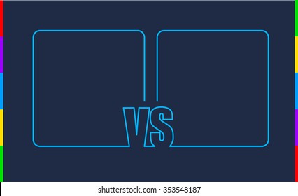 Versus Screen with Blank square Frames, vector blue mono line VS border on dark background