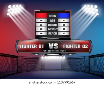 Versus screen design Announcement of two fighters Blue and red corner with lighting style.