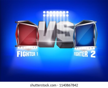 Versus screen design Announcement of two fighters Blue and red corner with lighting style.