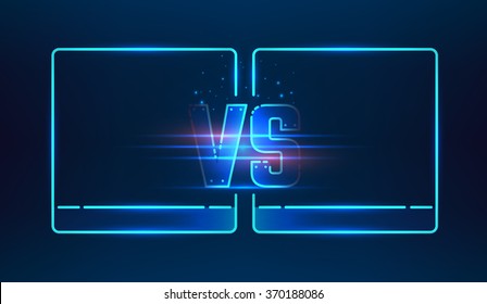 Versus screen design. Blue neon VS letters. Vector illustration