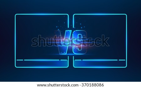 Versus screen design. Blue neon VS letters. Vector illustration
