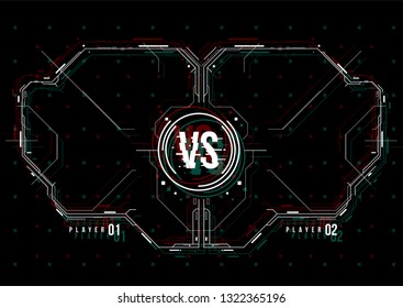 Versus screen design with HUD elements. Announcement of a two fighters. Battle banner match, vs letters competition confrontation. Futuristic design.