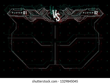 Versus screen design with HUD elements. Announcement of a two fighters. Battle banner match, vs letters competition confrontation. Futuristic design.
